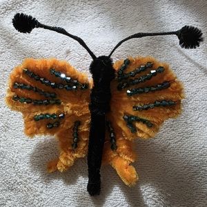 Orange Beaded Butterfly Brooch